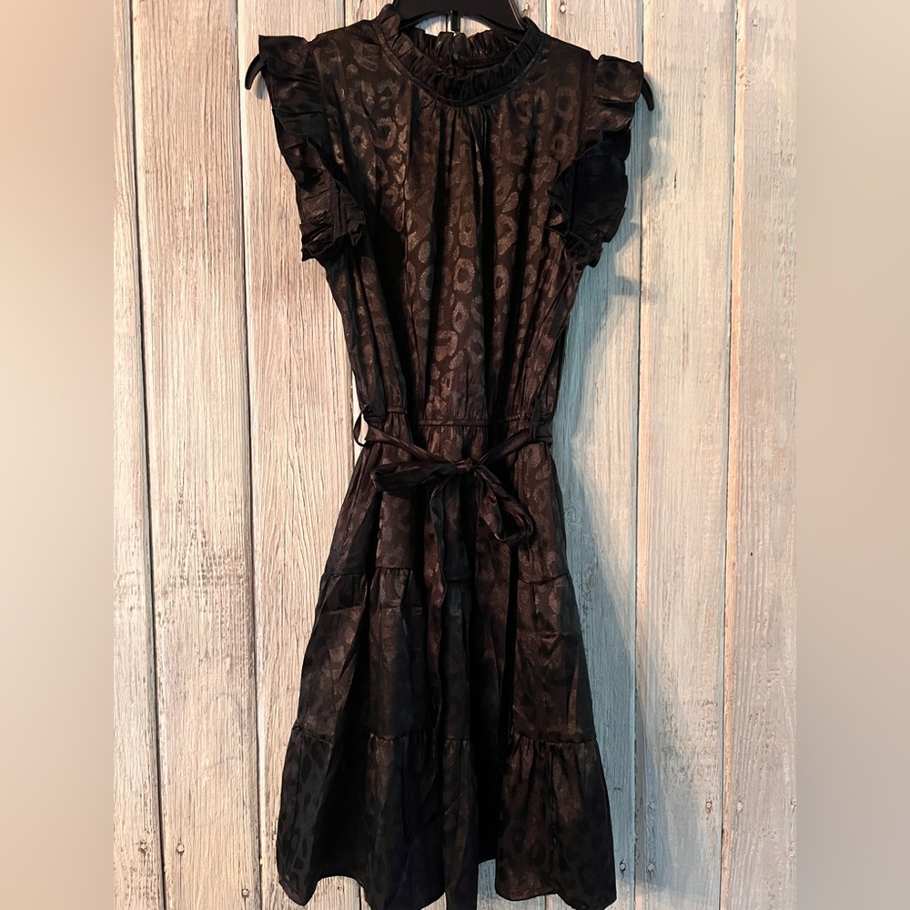 Black Leopard Print Ruffled Dress